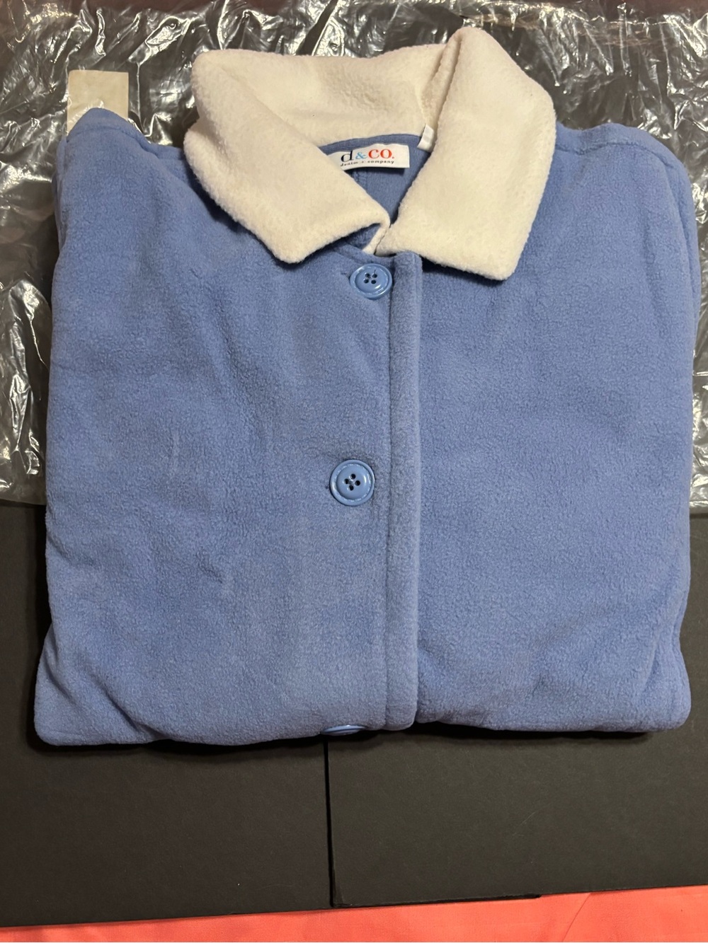 NWT Denim & Co Fleece Jacket Women 1X Periwinkle Blue Sherpa Collar Button Front